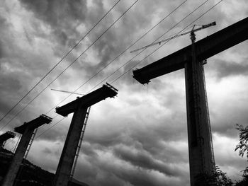 Low angle view of silhouette crane against sky at dusk