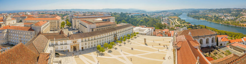 High angle view of buildings in city