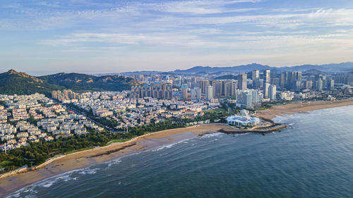 High angle view of cityscape against sky