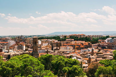 High angle shot of townscape against sky