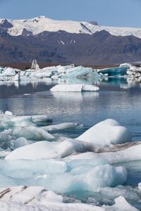 Frozen lake against sky