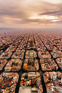 High angle view of cityscape during sunset