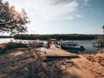 Beautiful golden hour at the jetty in merang, terengganu, malaysia.