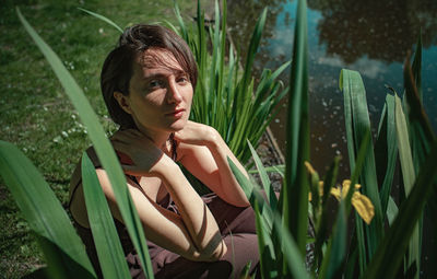 Portrait of young woman looking away