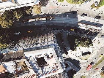 High angle view of road amidst buildings in city