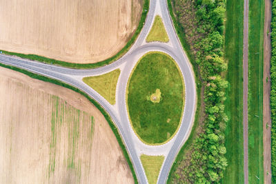 Aerial view of circle crossroad