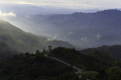 High angle view of mountains against sky