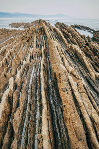 Panoramic view of rocks on beach against sky