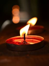 Close-up of illuminated light candle