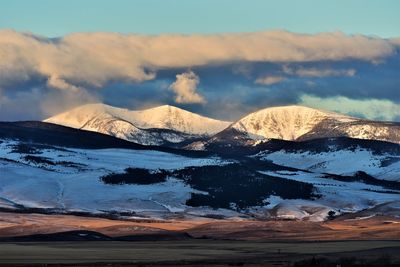 Scenic view of snowcapped mountains against sky