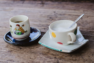 Close-up of coffee in cup on table