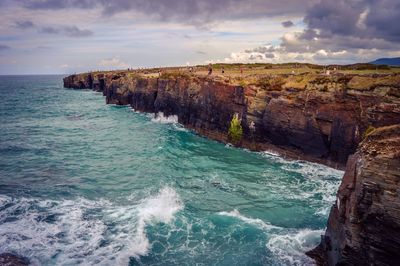 Scenic view of sea against cloudy sky