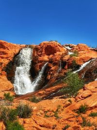 Scenic view of landscape against clear blue sky