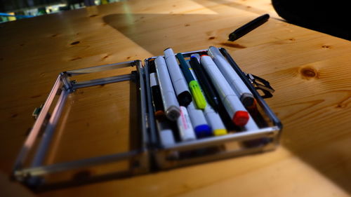 Close-up of multi colored table