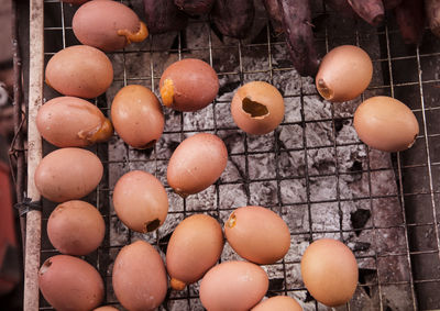 High angle view of eggs in container