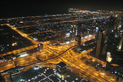 Aerial view of illuminated cityscape