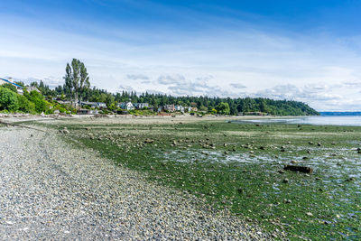 The water of the puget sound is low in normandy park, washington.