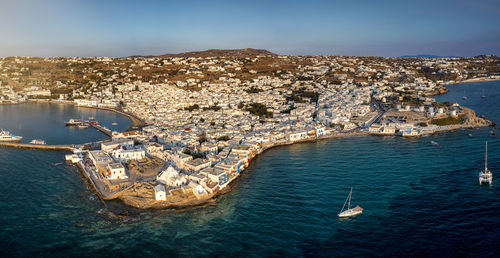 High angle view of city at waterfront