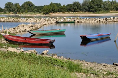 Boat moored in lake