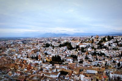 High angle view of town against sky