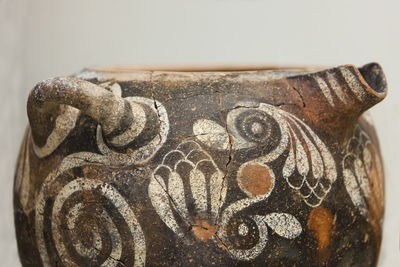 Close-up of animal skull on table at home