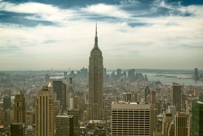 City skyline at dusk