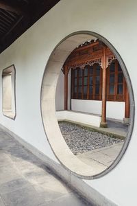 Building seen through glass window