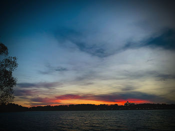 Scenic view of lake against sky during sunset