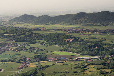 High angle view of agricultural field against sky