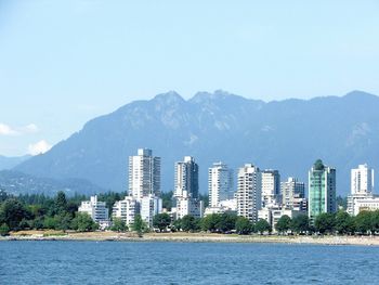 Sea with city in background