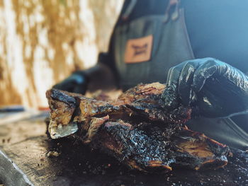 Close-up of meat on barbecue grill