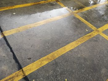 High angle view of zebra crossing on road