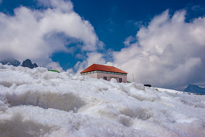 Snow covered mountain against sky