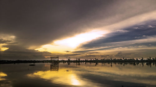 Scenic view of lake against sky during sunset