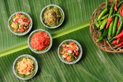 High angle view of vegetables on table