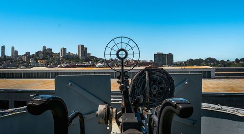 View of city against clear blue sky