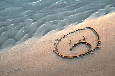 High angle view of anthropomorphic face on sand