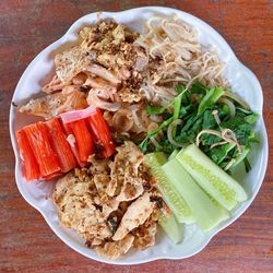 High angle view of breakfast served on table