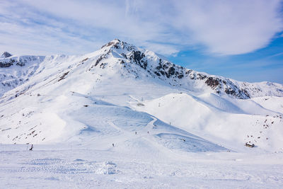 Scenic view of snowcapped mountains against sky