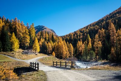 Scenic view of mountains against clear blue sky