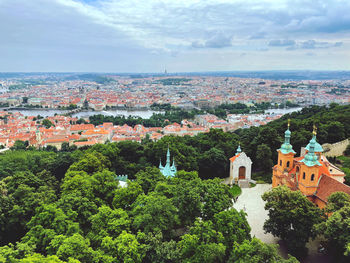 High angle view of townscape against sky