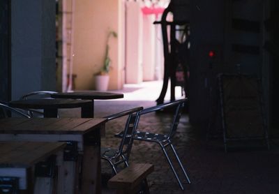 Empty chairs and table at home