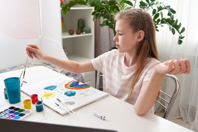 Girl painting at home