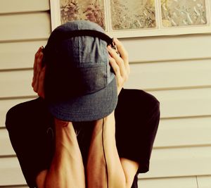 Woman standing in the dark