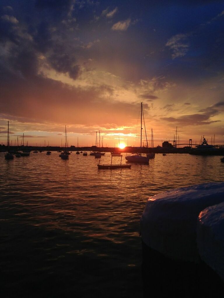 sunset, water, nautical vessel, sea, sky, transportation, silhouette, boat, mode of transport, cloud - sky, sun, scenics, beauty in nature, tranquil scene, tranquility, nature, moored, harbor, mast, orange color