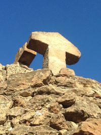 Low angle view of built structure against clear blue sky