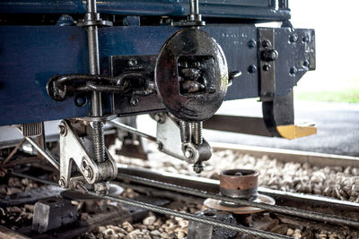 Close-up of old train at railroad station