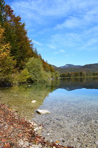 Scenic view of lake against sky during autumn