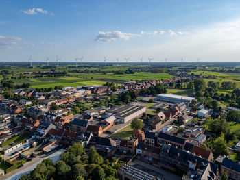 High angle view of townscape against sky