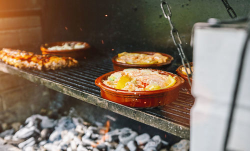 Close-up of food on barbecue grill